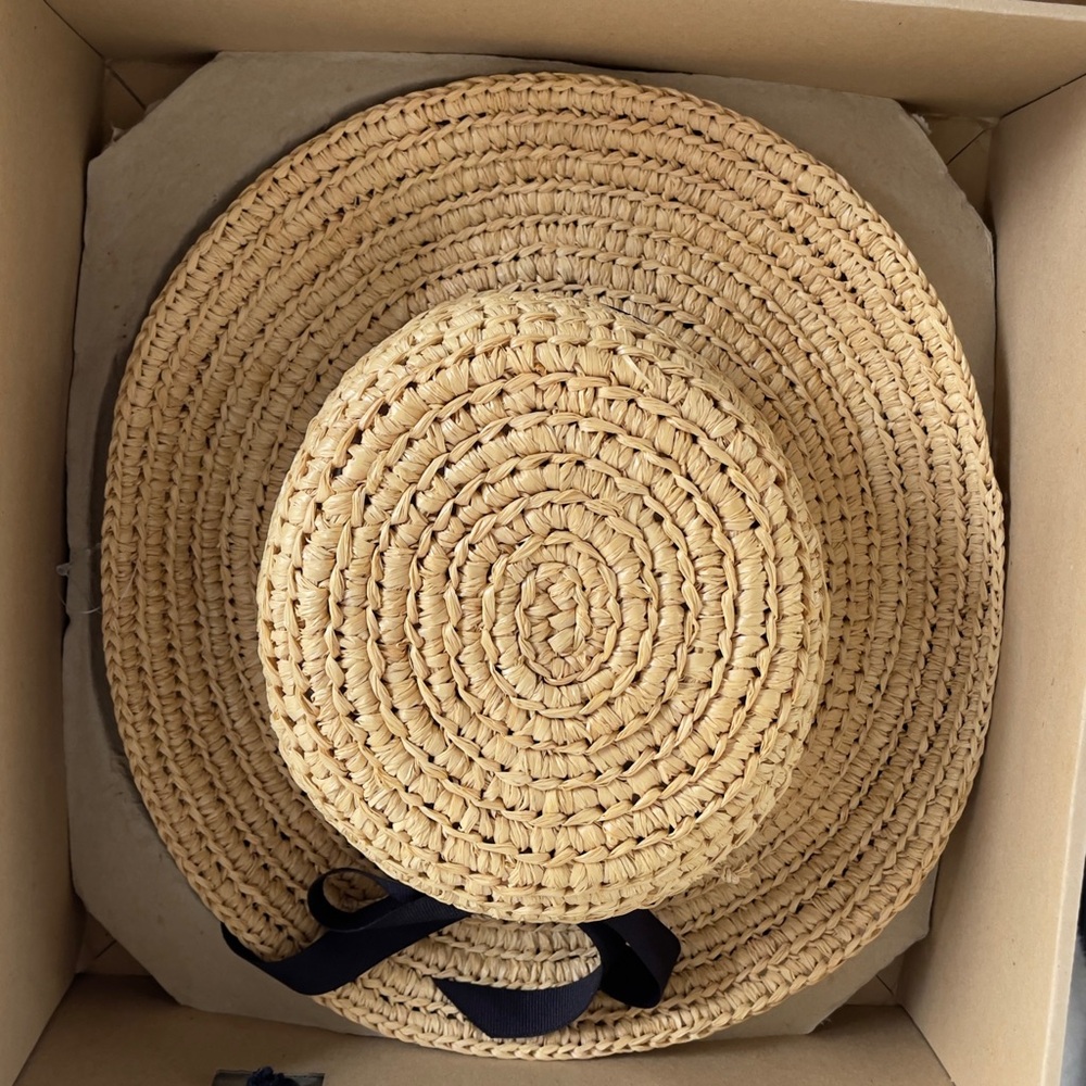 KAMINSKI Hat Raffia With Box NWOT Black Bow Preppy Nautical - Picture 6 of 8